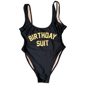 • Ravesuits • Gold / Black “Birthday Suit“ Onepiece Cheeky Swimsuit ♡︎